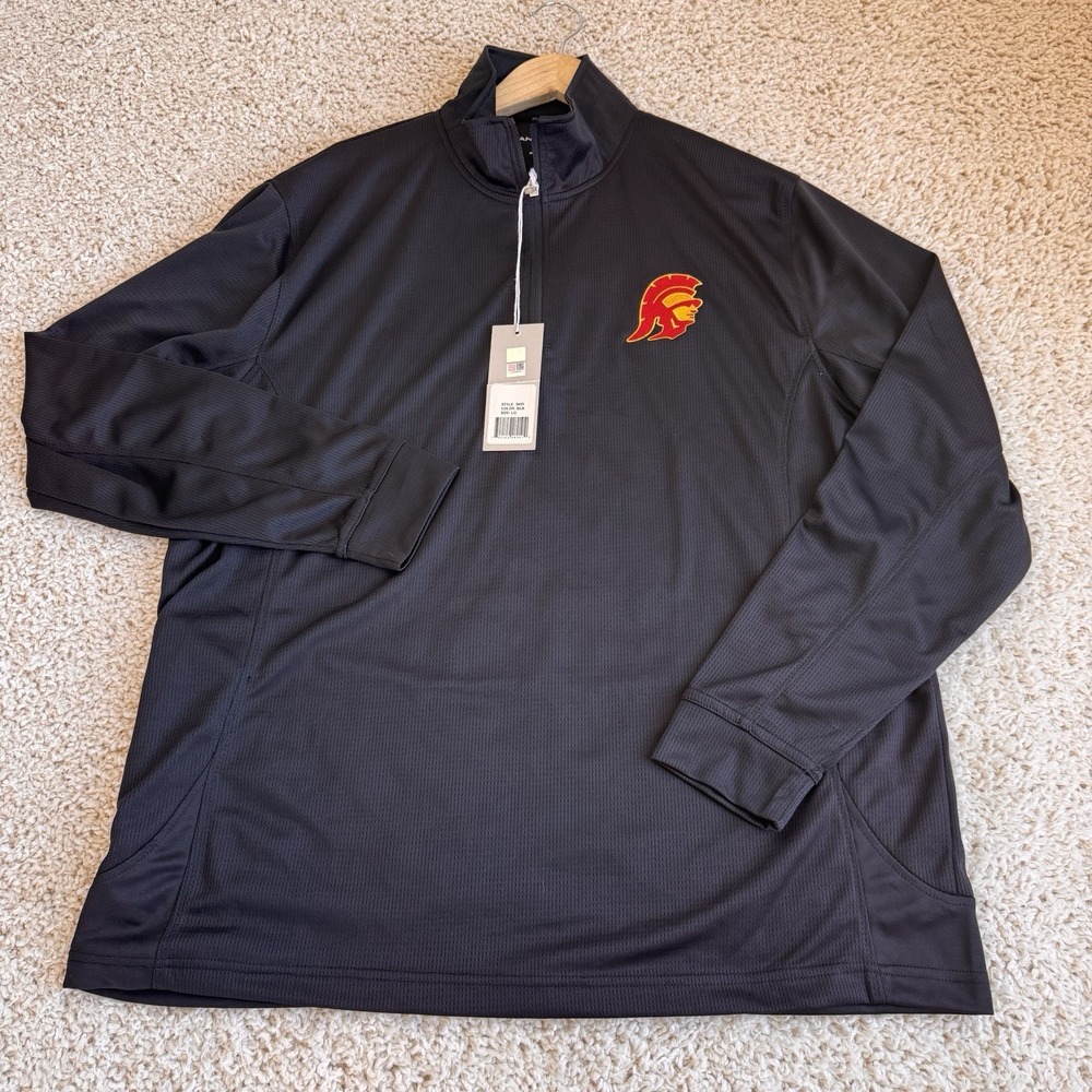 Vansport USC Trojans Pullover Mens Large Black NWT Quarter-Zip Logo Snag